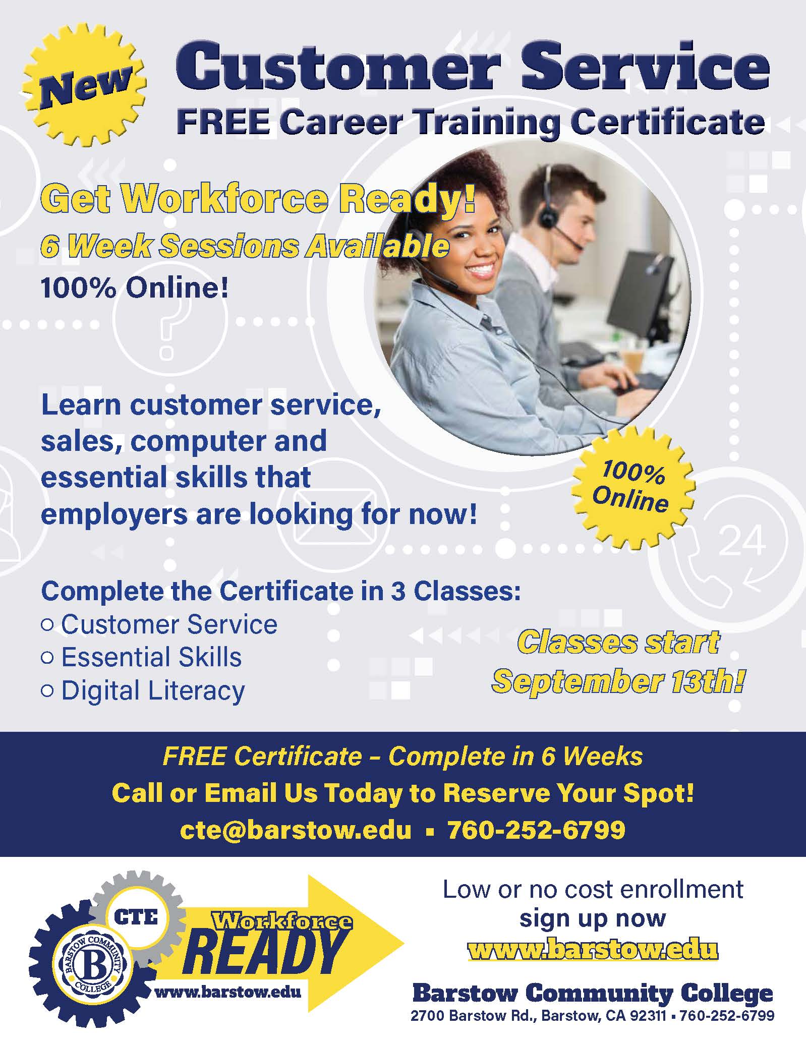 Customer Service Career Training Certificate Barstow Community College